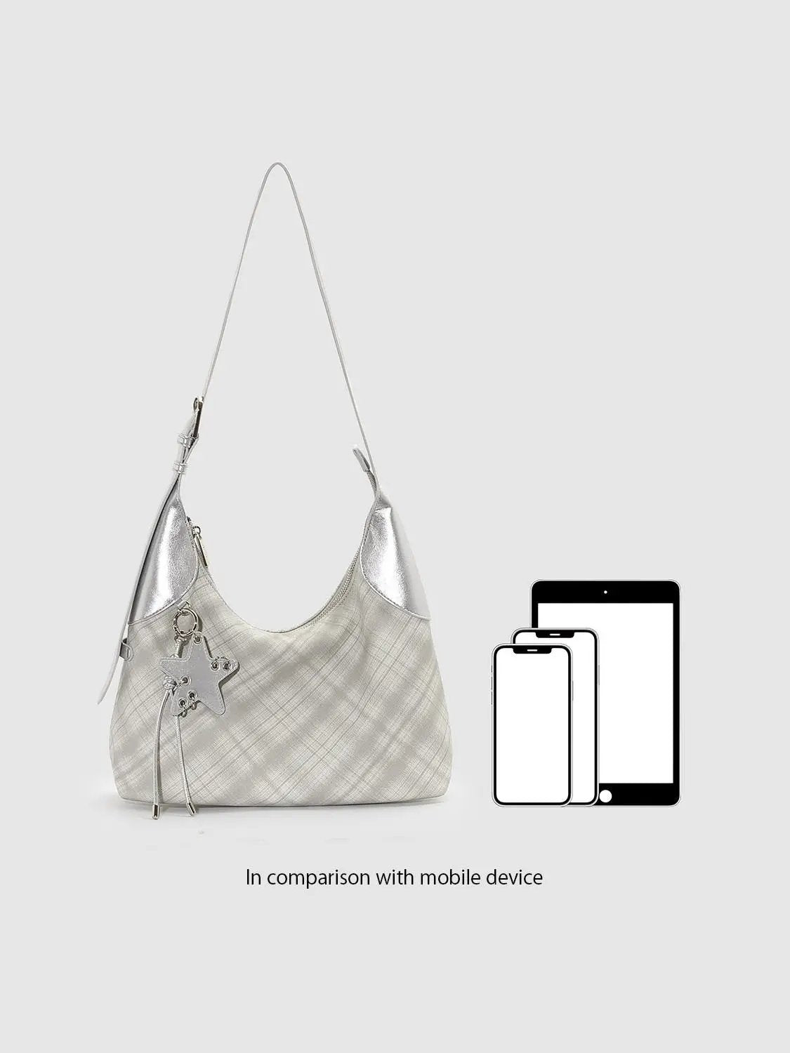 Checked Metallic Shoulder Bag With Star Charm