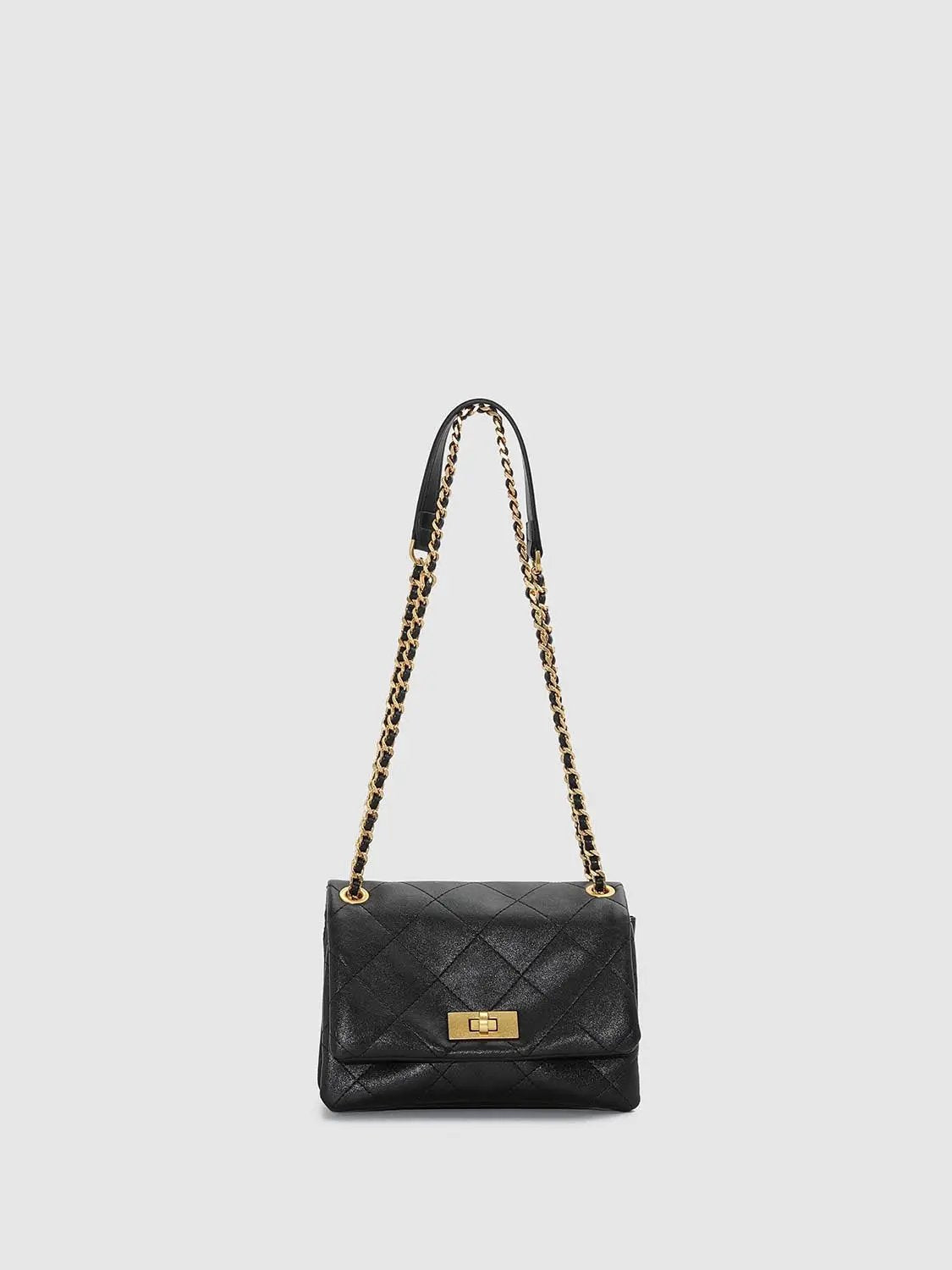 Quilted Artificial Leather Chain Shoulder Bag