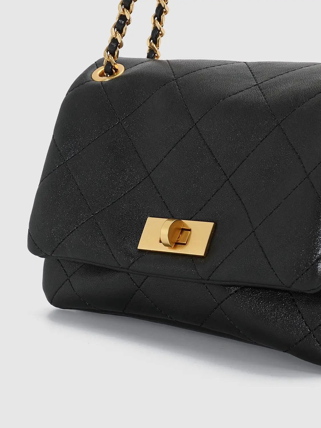 Quilted Artificial Leather Chain Shoulder Bag