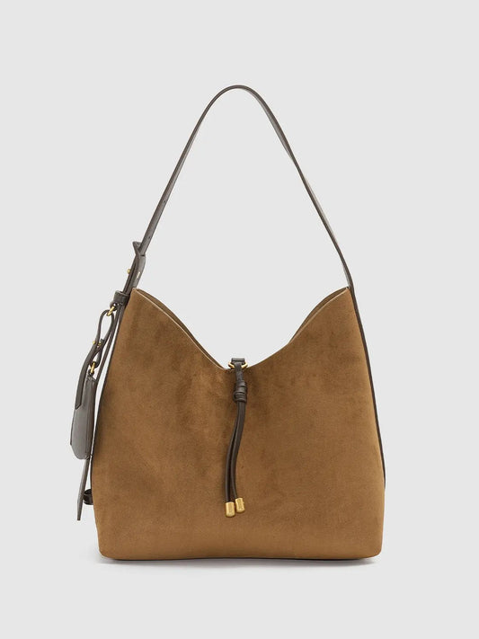 Medium Thickness Drawstring Textured Shoulder Bag With Long Strap