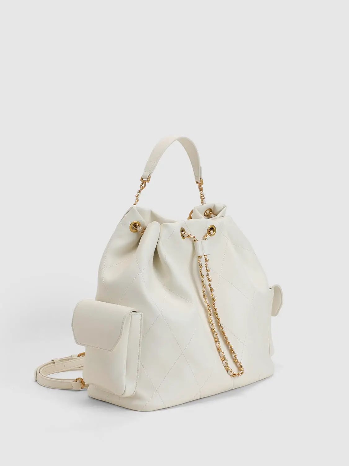 Quilted Drawstring Faux Leather Crossbody Bag