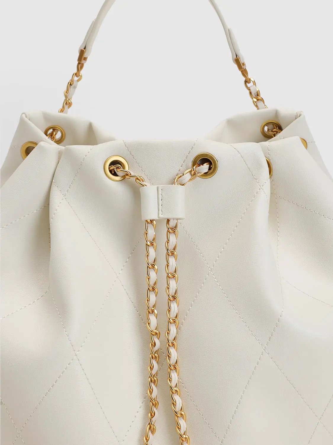 Quilted Drawstring Faux Leather Crossbody Bag
