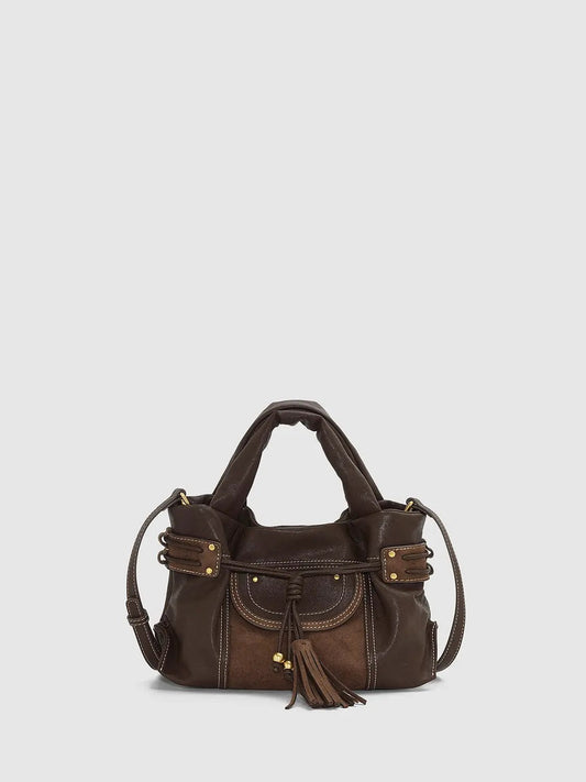 Tassel Contrast Stitch Top Handle Crossbody Bag