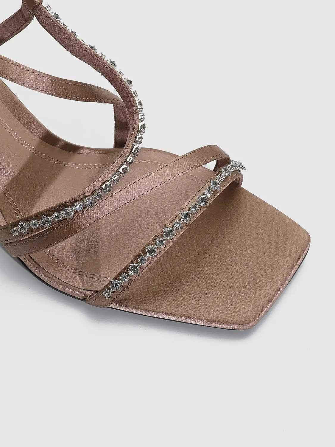 Square Toe Rhinestone Thin Strap Stiletto Heel Sandals