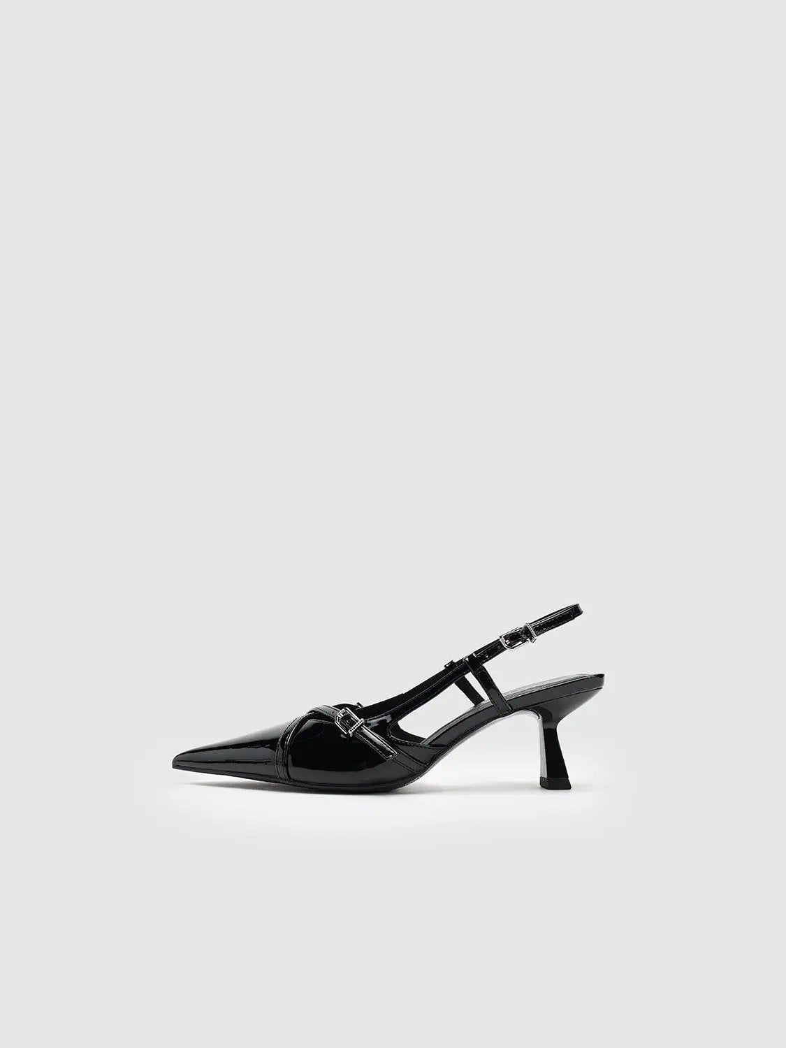 Cream Patent Look Elegant Point Toe Mid Heel Slingbacks