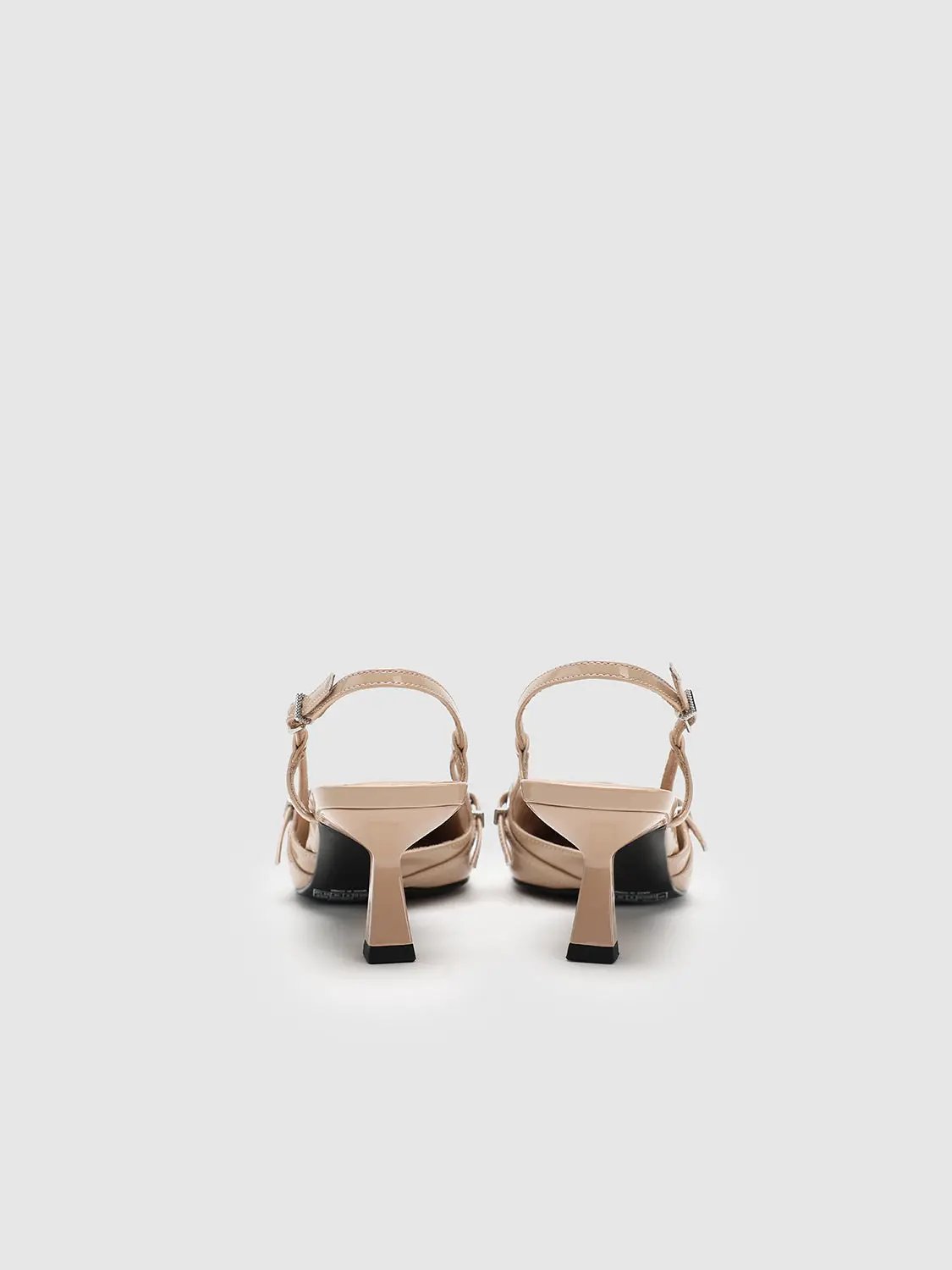Cream Patent Look Elegant Point Toe Mid Heel Slingbacks