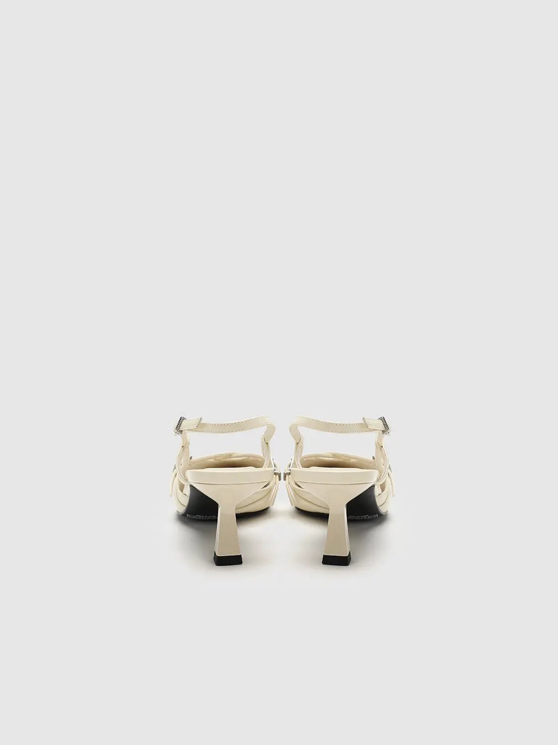 Cream Patent Look Elegant Point Toe Mid Heel Slingbacks