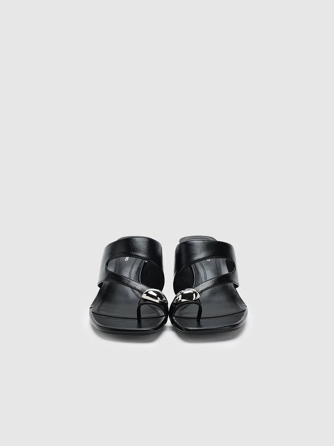 Square Toe Metal Ornament Strap Flat Slide Sandals