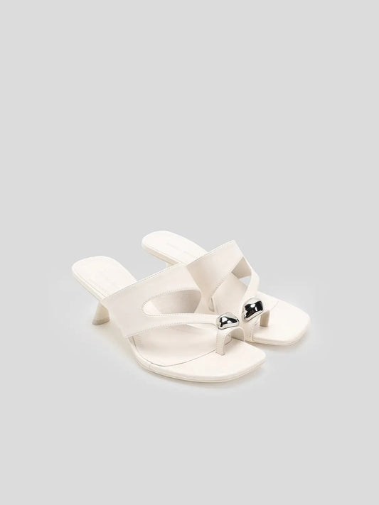 Square Toe Metal Ornament Strap Flat Slide Sandals