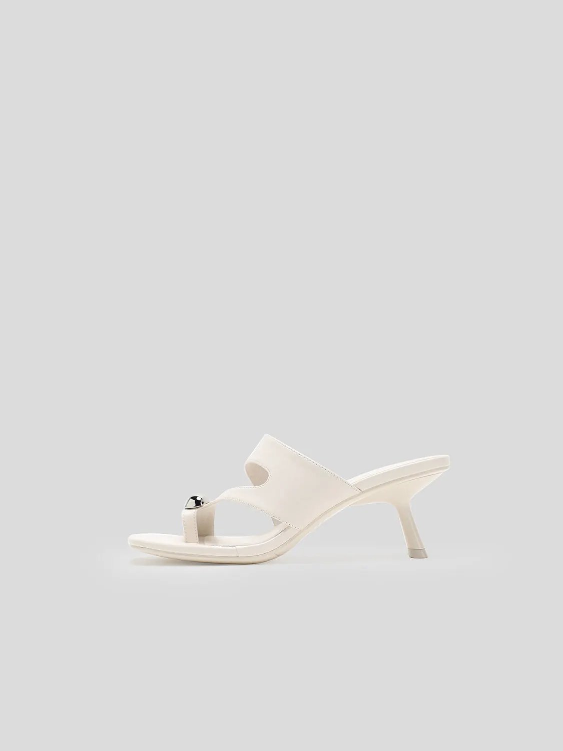 Square Toe Metal Ornament Strap Flat Slide Sandals