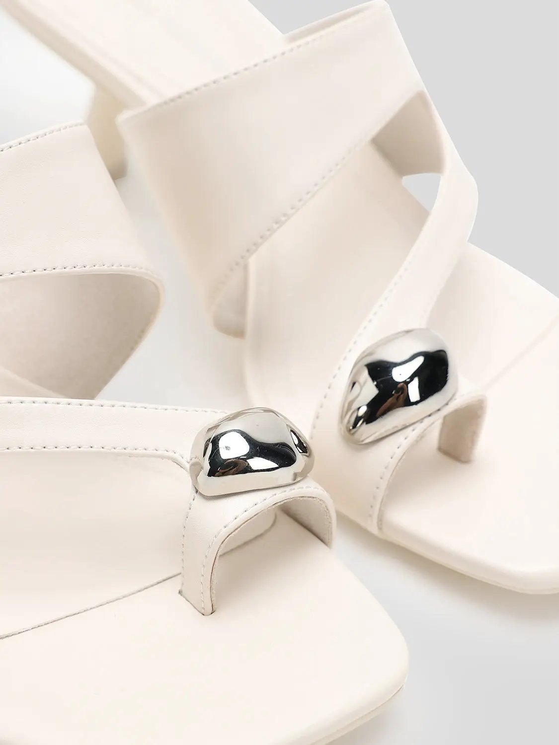 Square Toe Metal Ornament Strap Flat Slide Sandals