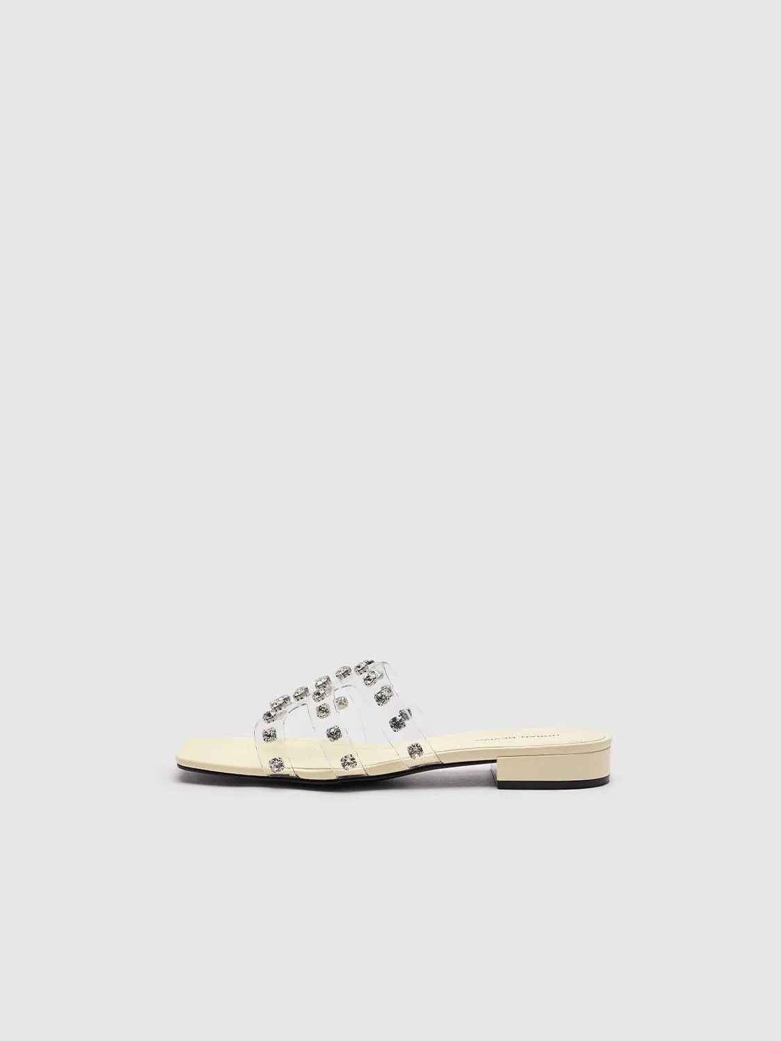 Square Toe Block Heel Clear PVC Rhinestone Slide Slippers
