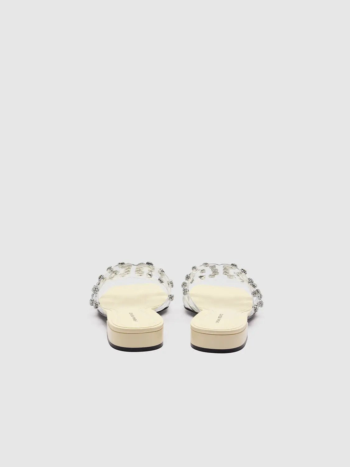 Square Toe Block Heel Clear PVC Rhinestone Slide Slippers