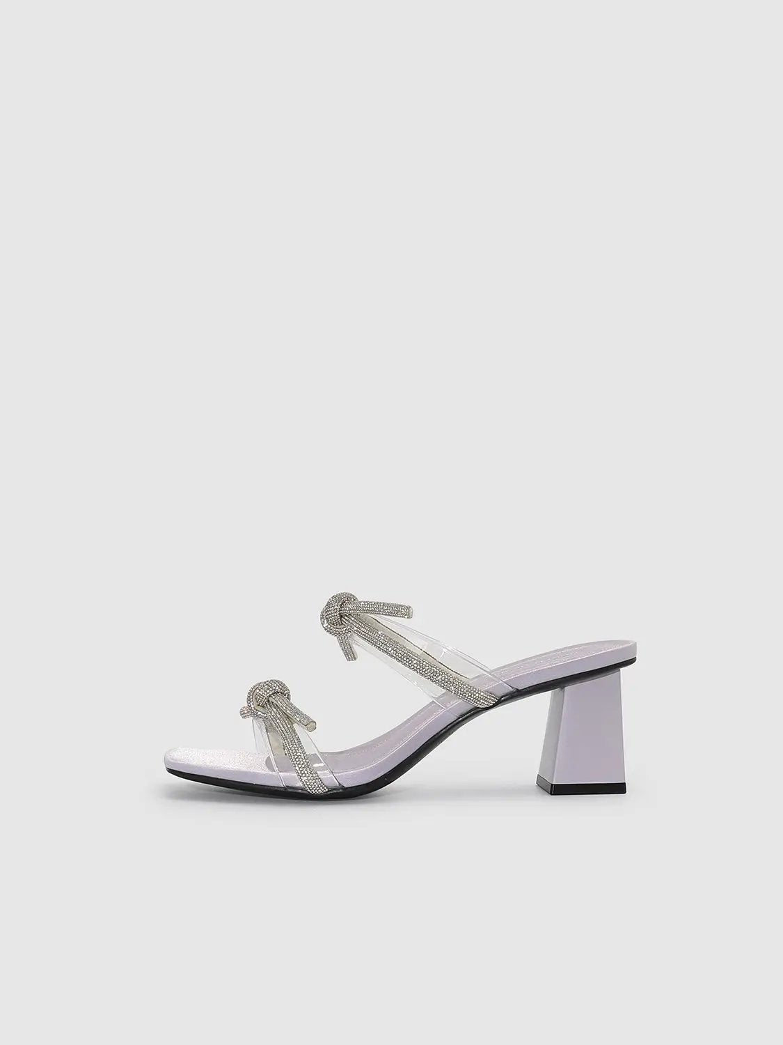 Crystal-Embellished Square-Toe Straps Heeled Slippers