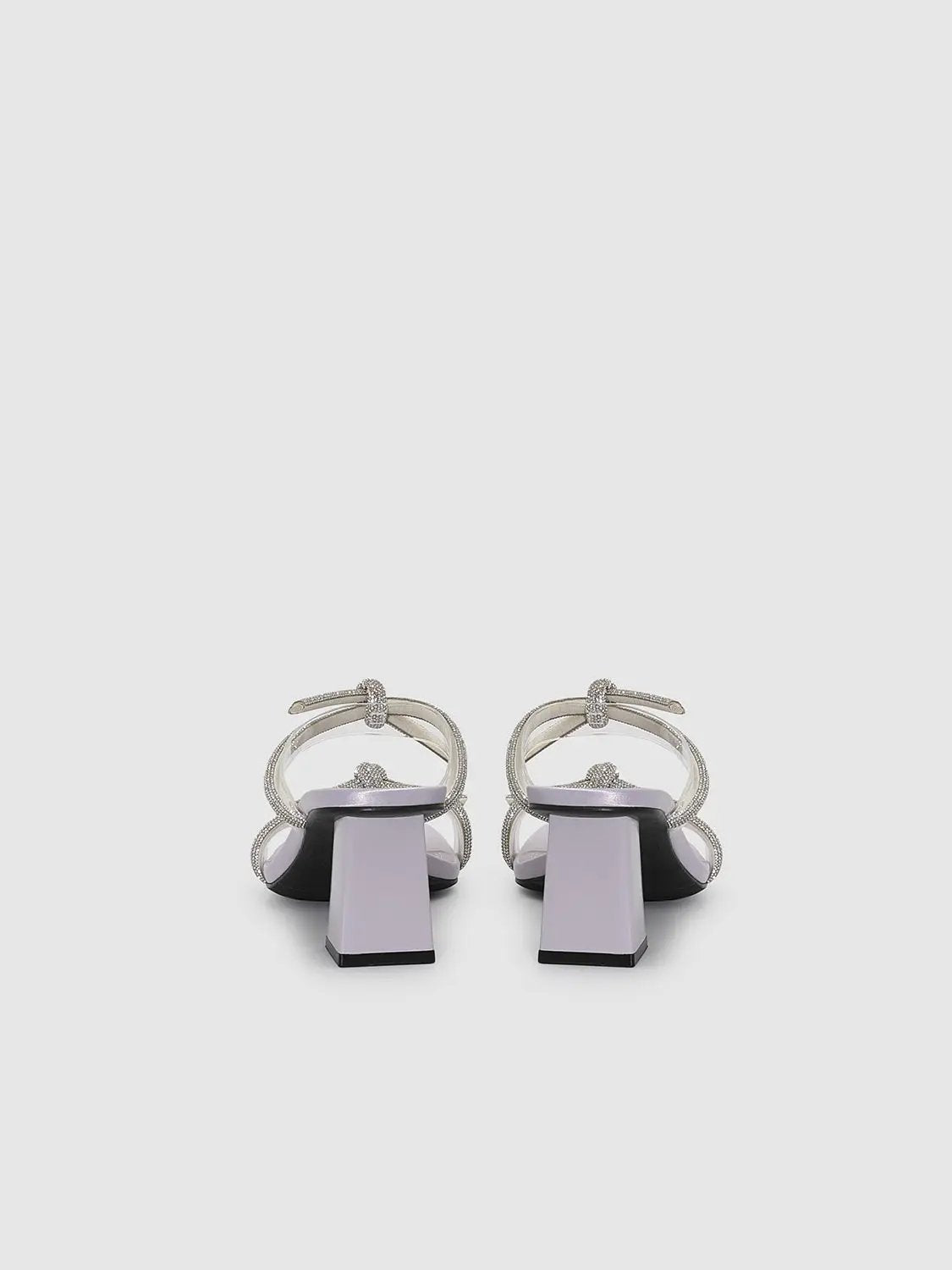 Crystal-Embellished Square-Toe Straps Heeled Slippers