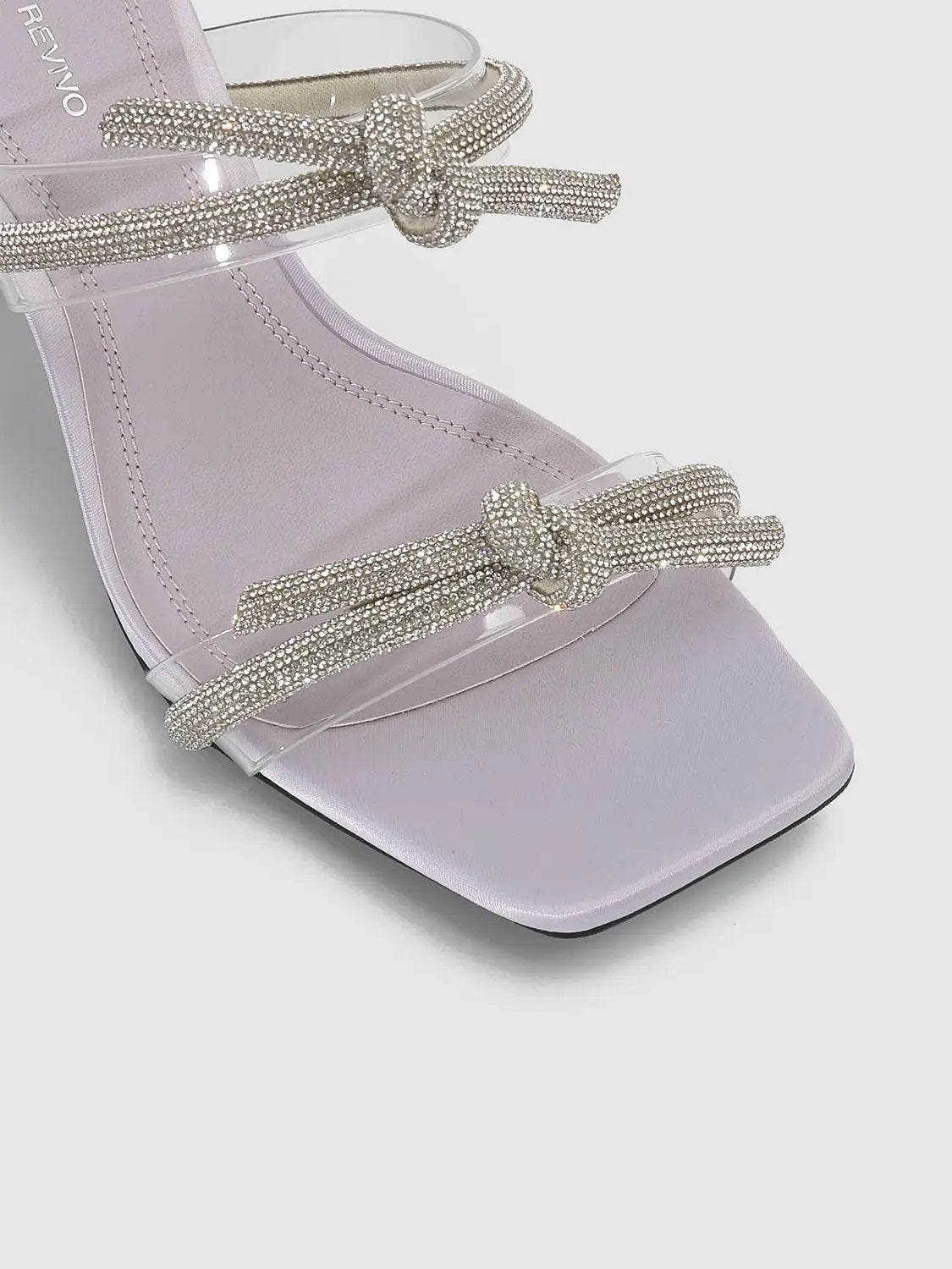 Crystal-Embellished Square-Toe Straps Heeled Slippers