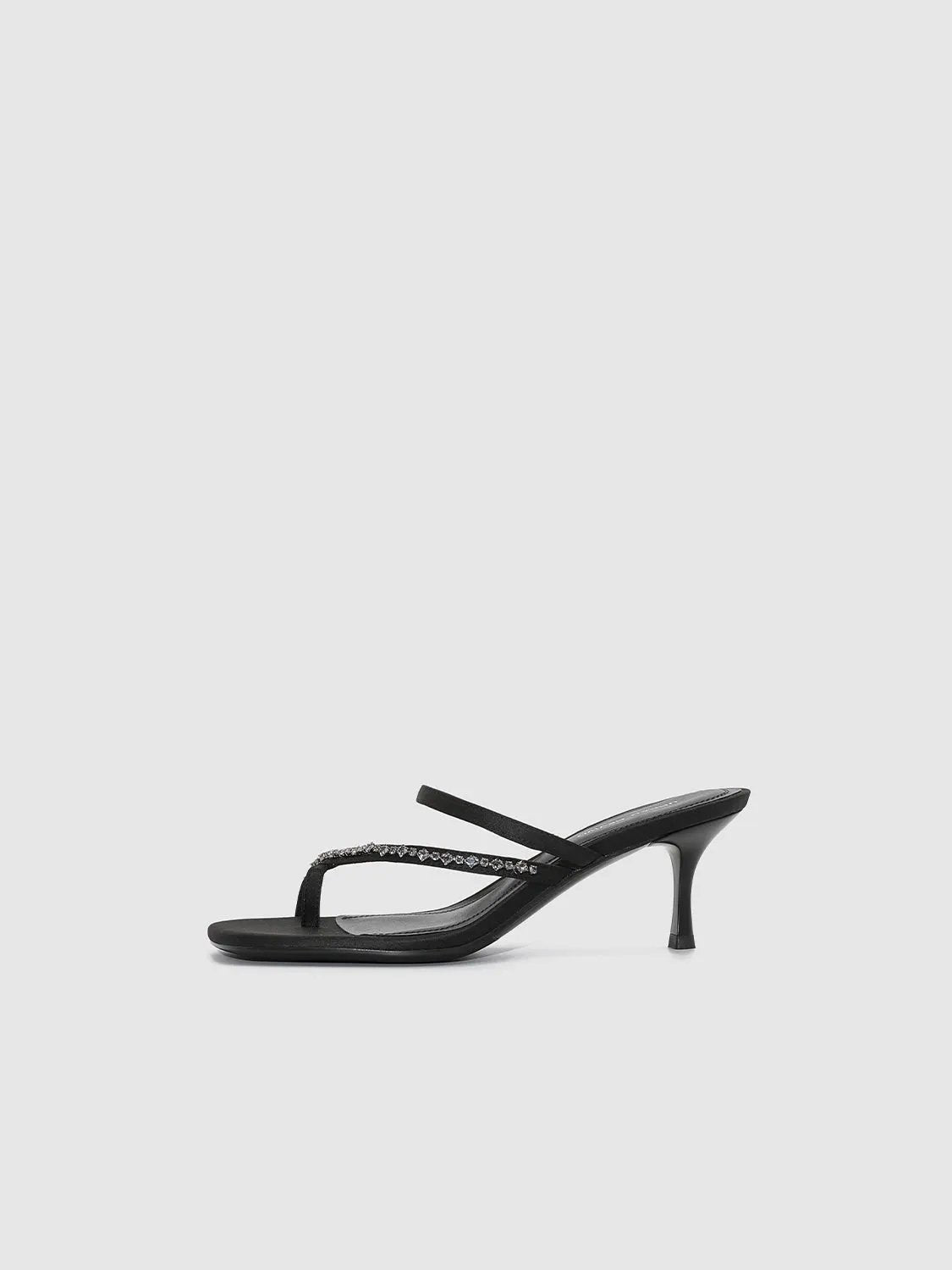 Thin Strap Square Toe Slip On Heeled Slippers