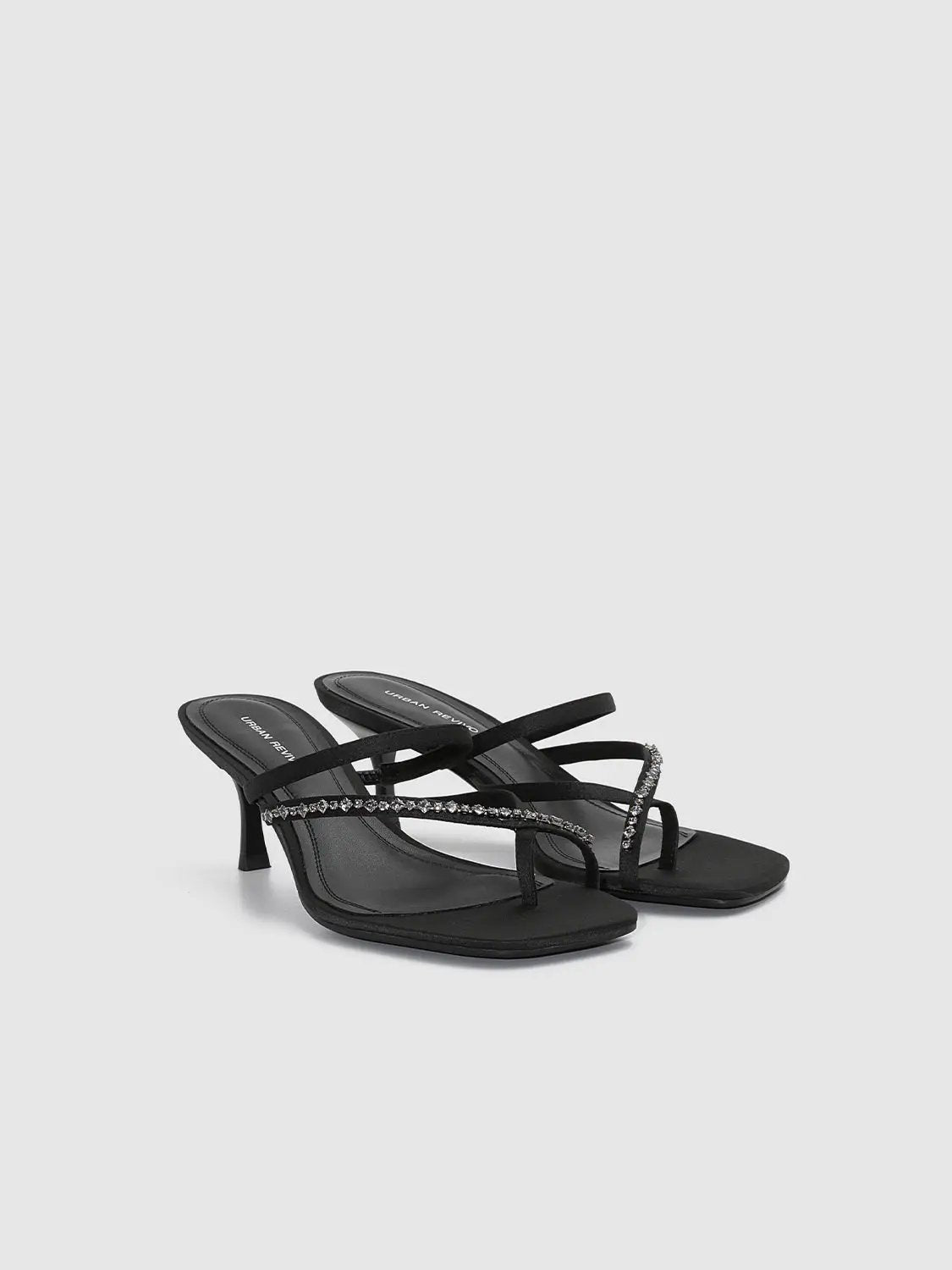 Thin Strap Square Toe Slip On Heeled Slippers