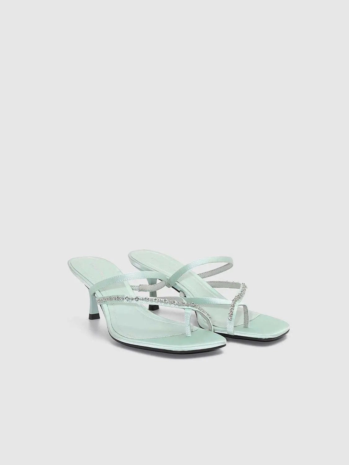 Thin Strap Square Toe Slip On Heeled Slippers
