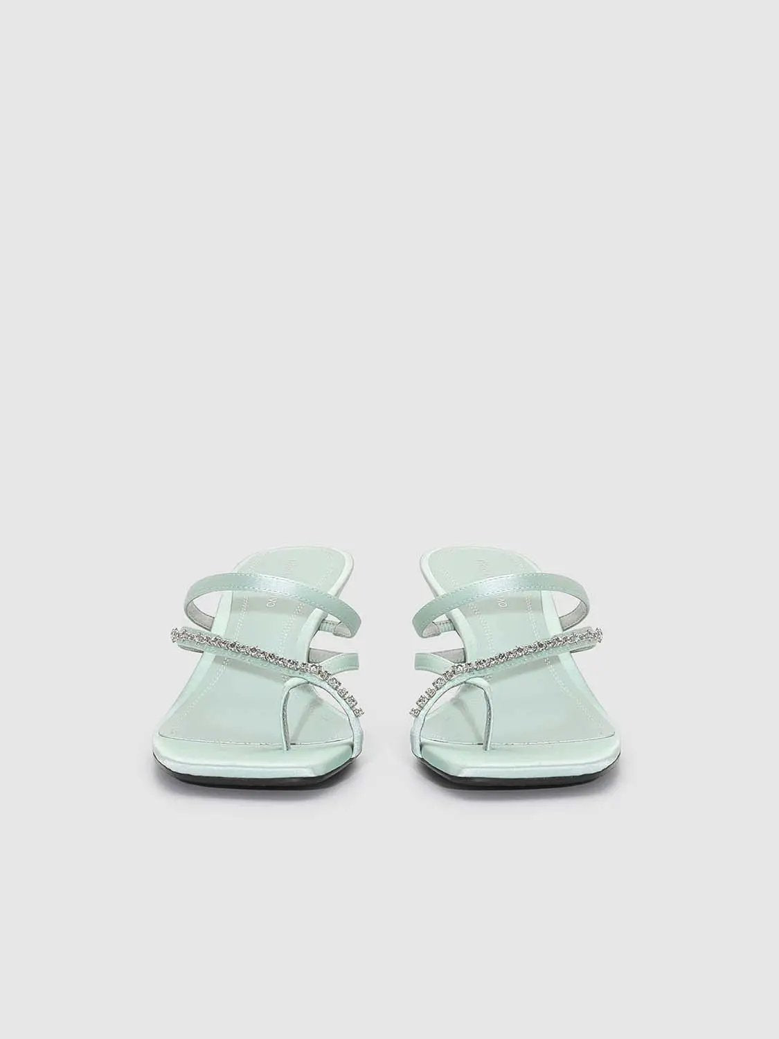 Thin Strap Square Toe Slip On Heeled Slippers
