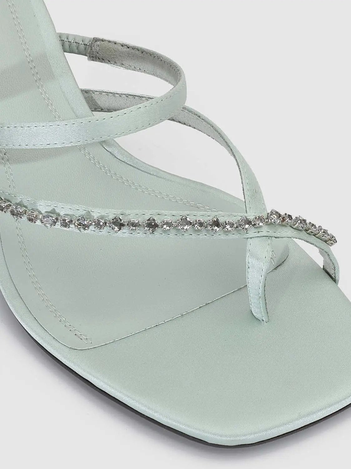 Thin Strap Square Toe Slip On Heeled Slippers