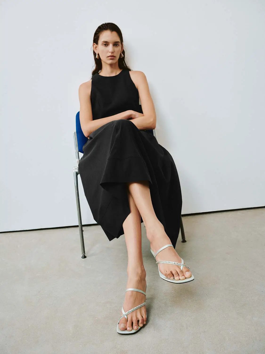 Thin Strap Square Toe Slip On Heeled Slippers