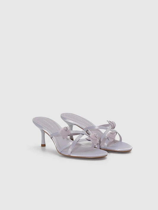 Floral Embellished Fabric Upper Heeled Slippers