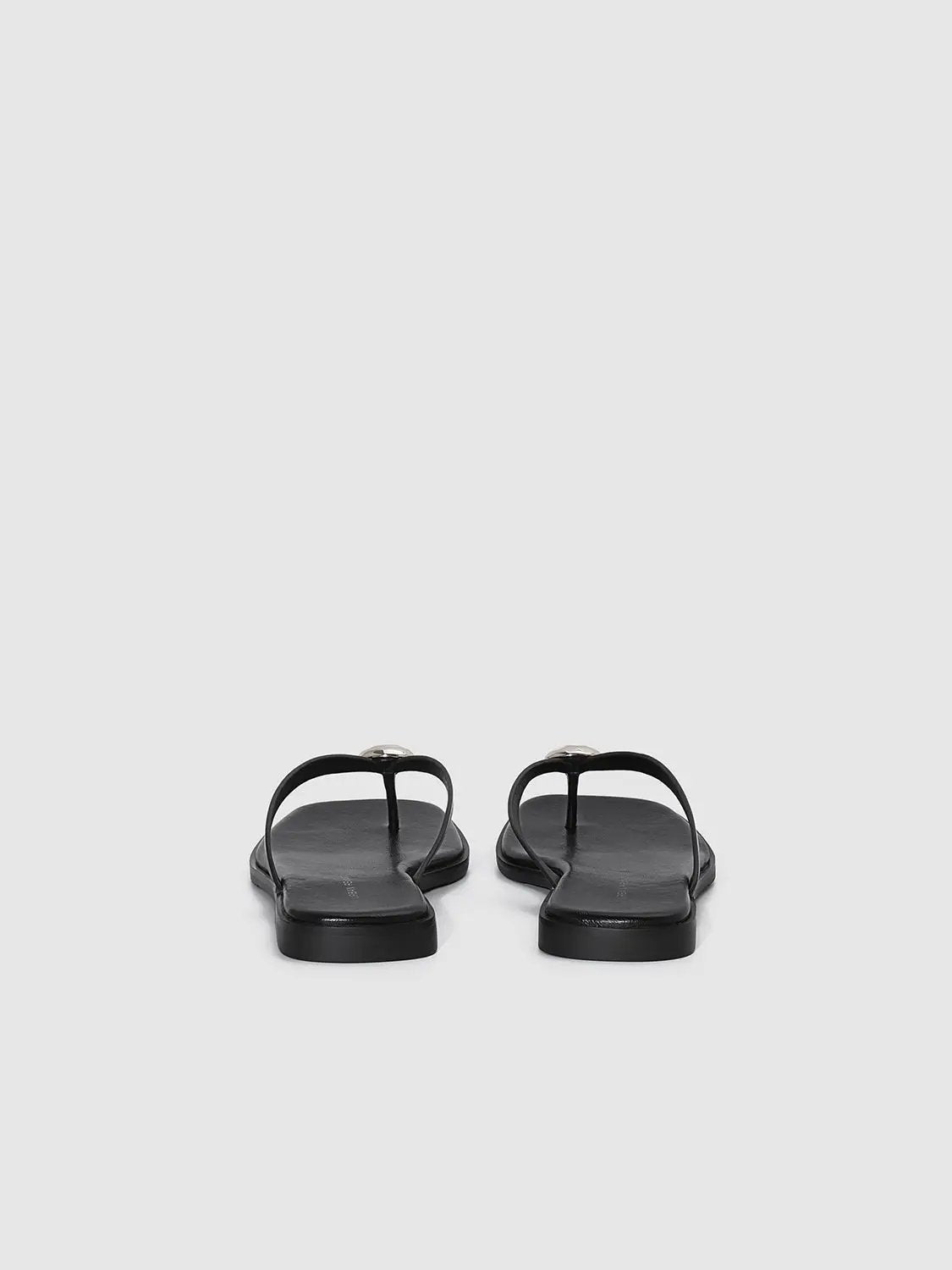 Square Toe Metal Detail Faux Leather Flip Flop Slippers