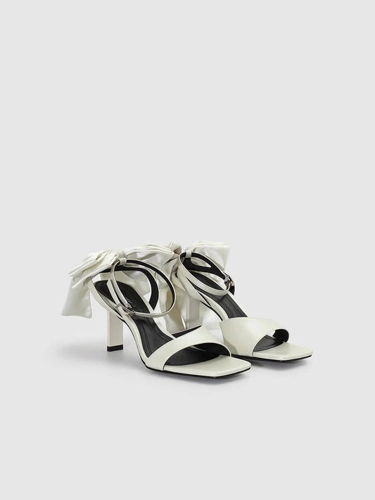 Pointed Toe Faux Leather Ankle Strap Bow High Heel Sandals