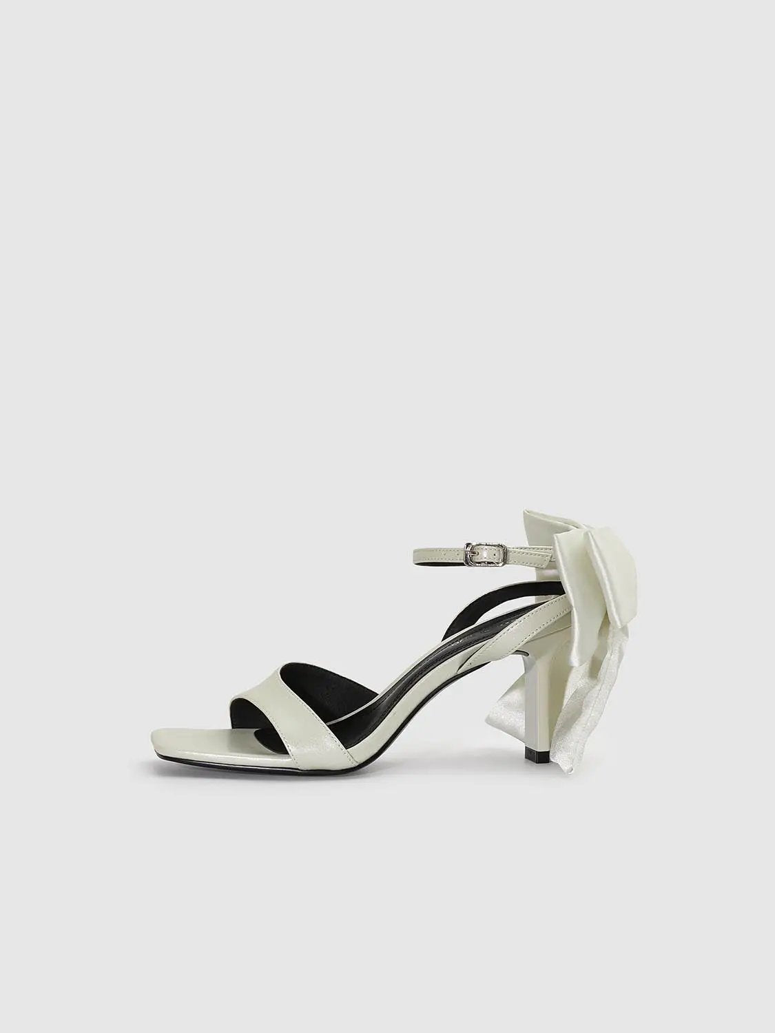 Pointed Toe Faux Leather Ankle Strap Bow High Heel Sandals