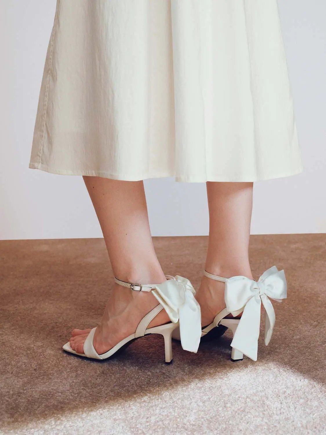 Pointed Toe Faux Leather Ankle Strap Bow High Heel Sandals