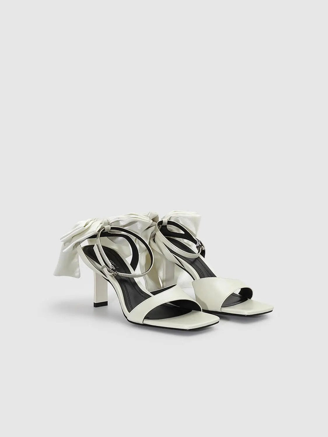 Pointed Toe Faux Leather Ankle Strap Bow High Heel Sandals