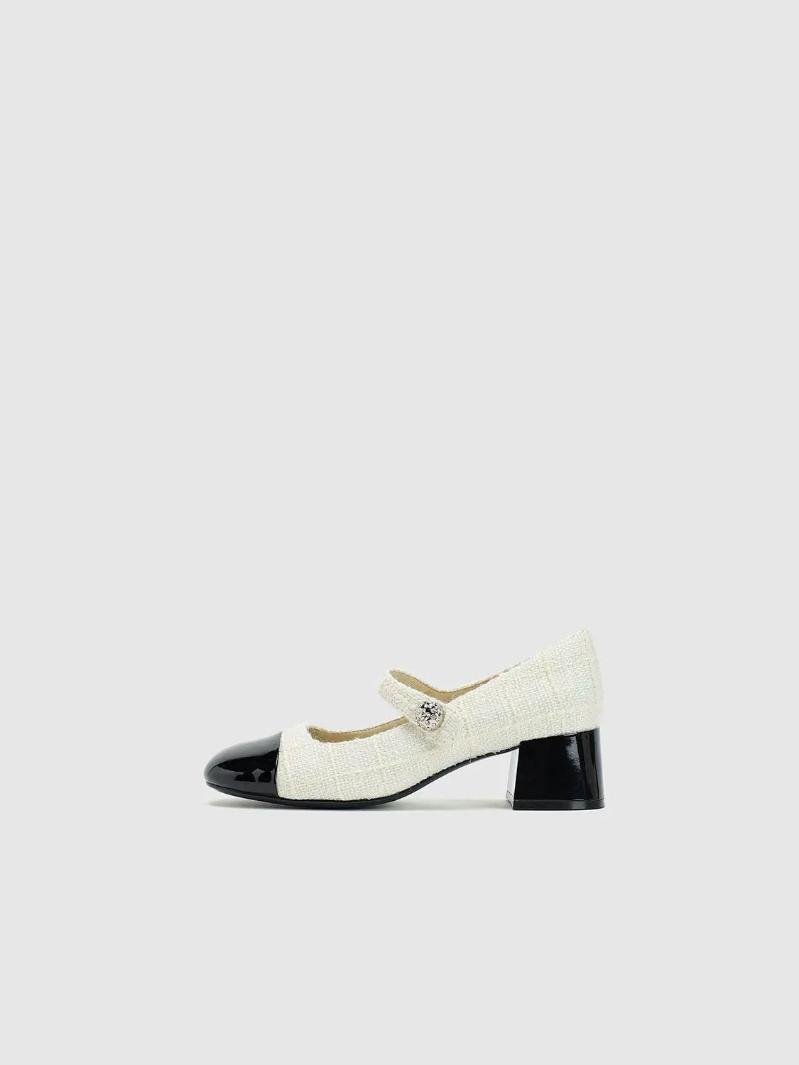 Textile Upper Patent Toe Cap Heeled Mary Jane Pumps