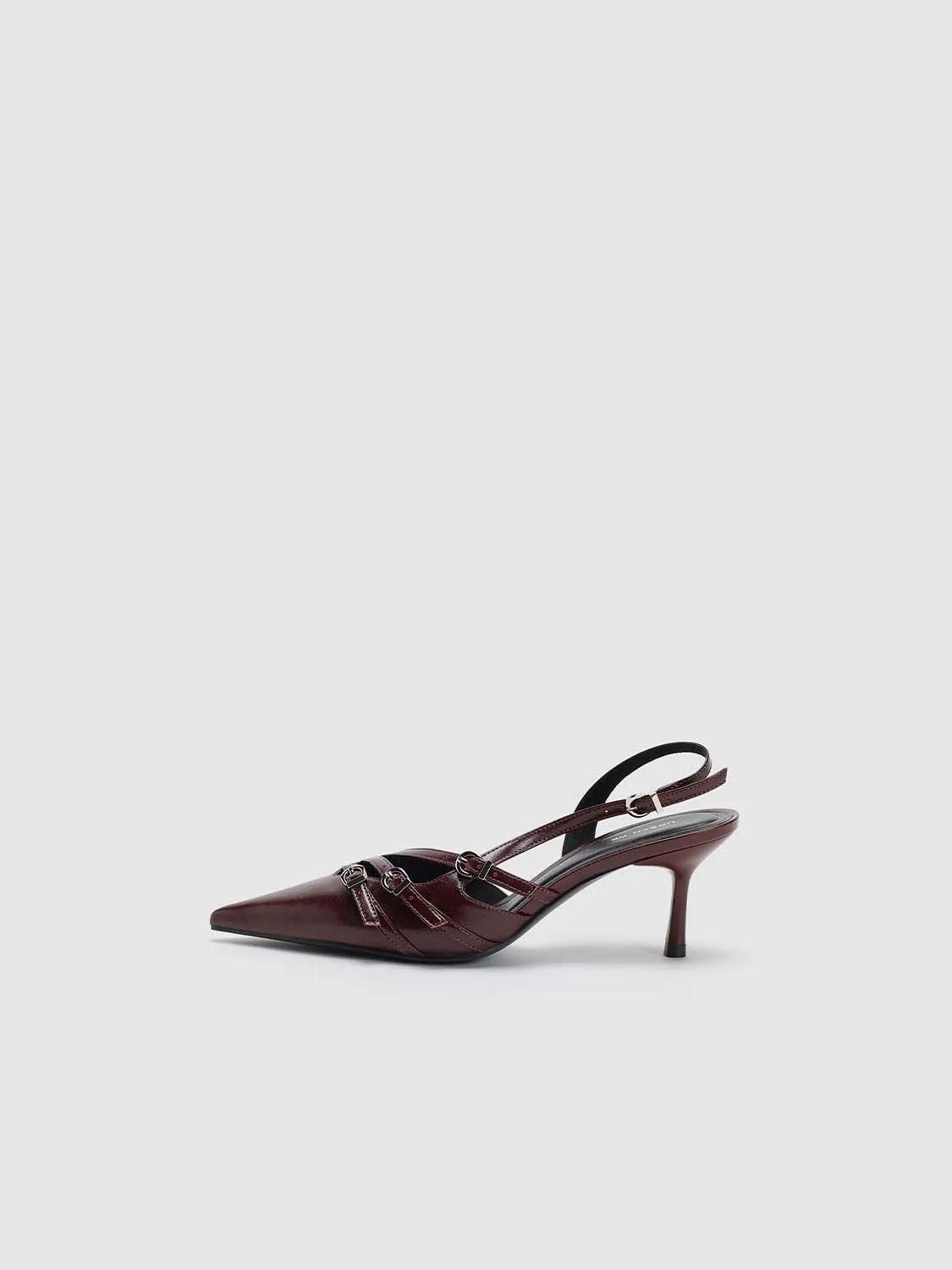 Patent Pointed Toe Buckle Strap Slingback Kitten Heels