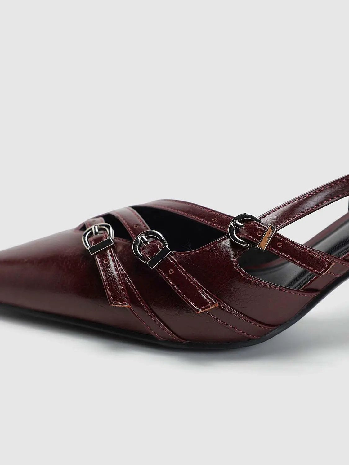 Patent Pointed Toe Buckle Strap Slingback Kitten Heels