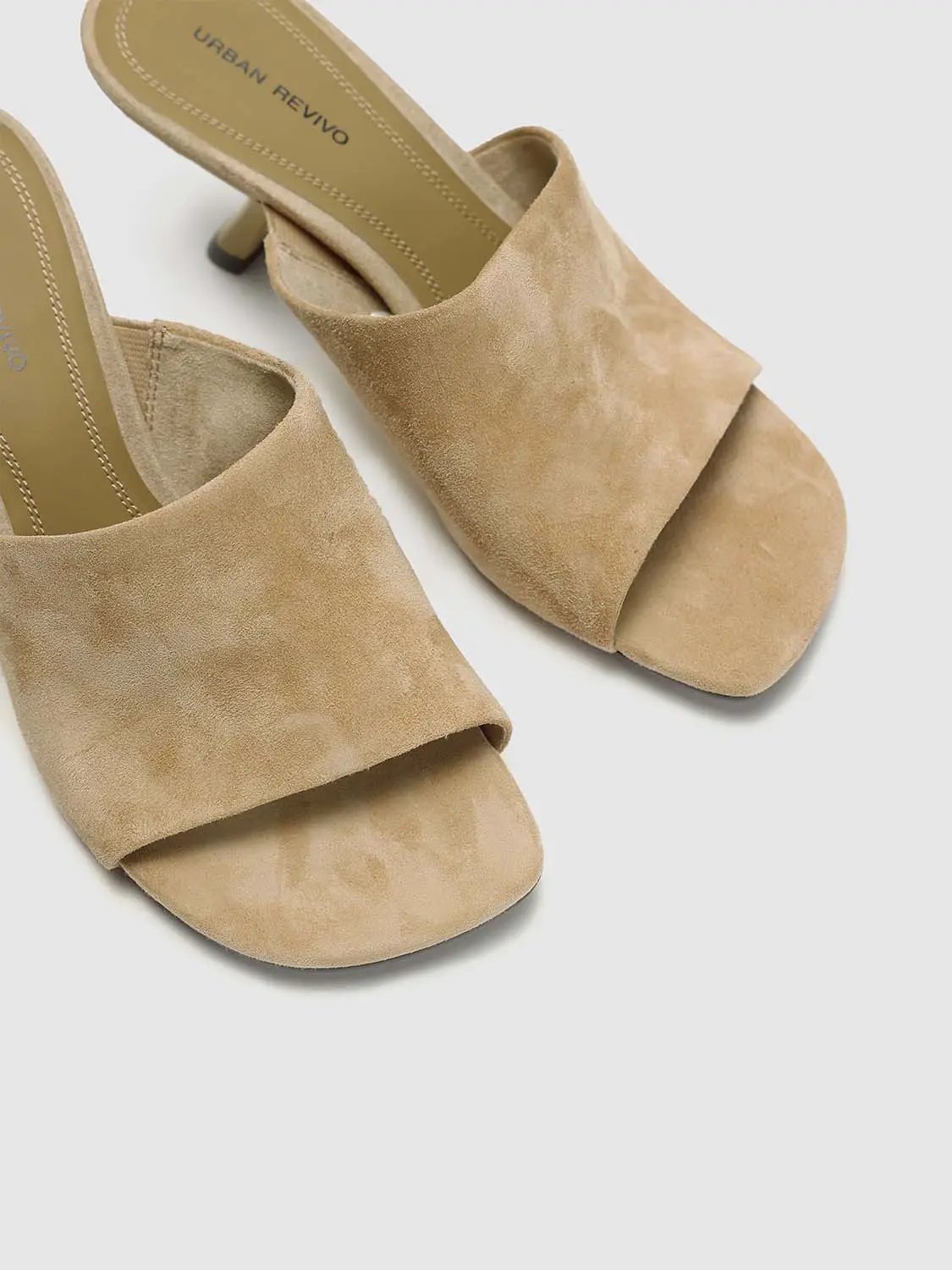 Suede Open Toe Thin Heel Slip On Mule Sandals