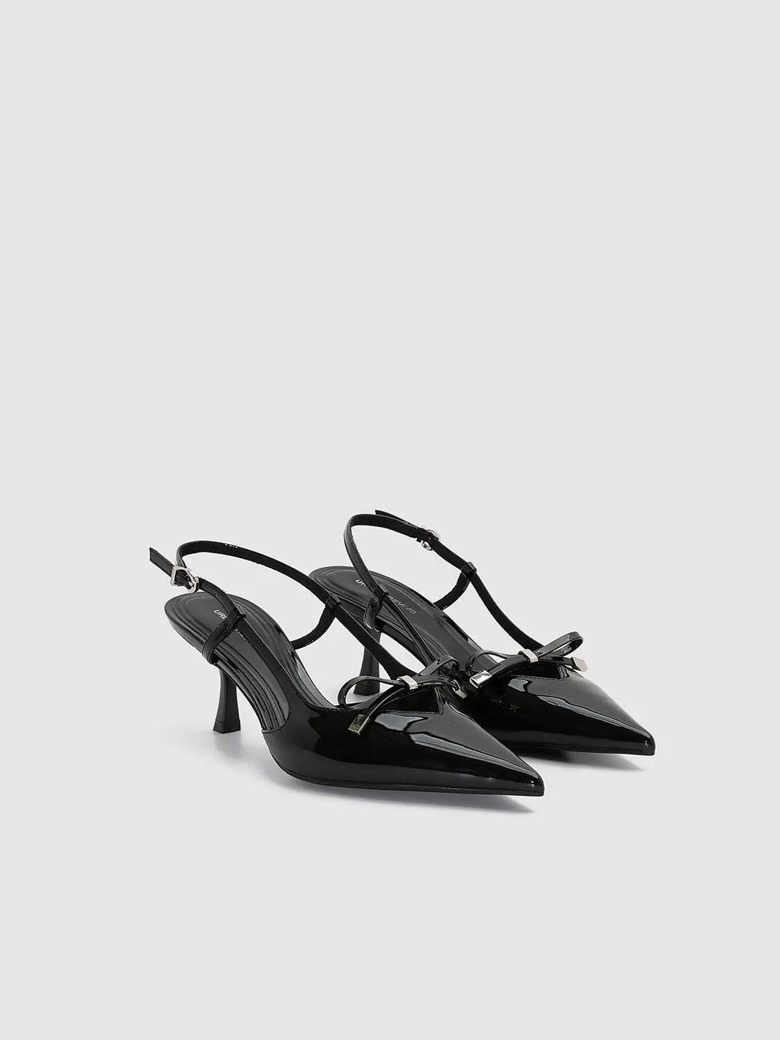 Pointed Toe Slingback Heels With Ankle Strap And Bow