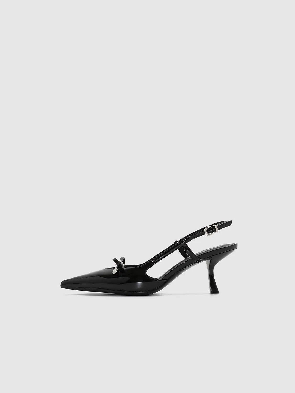 Pointed Toe Slingback Heels With Ankle Strap And Bow