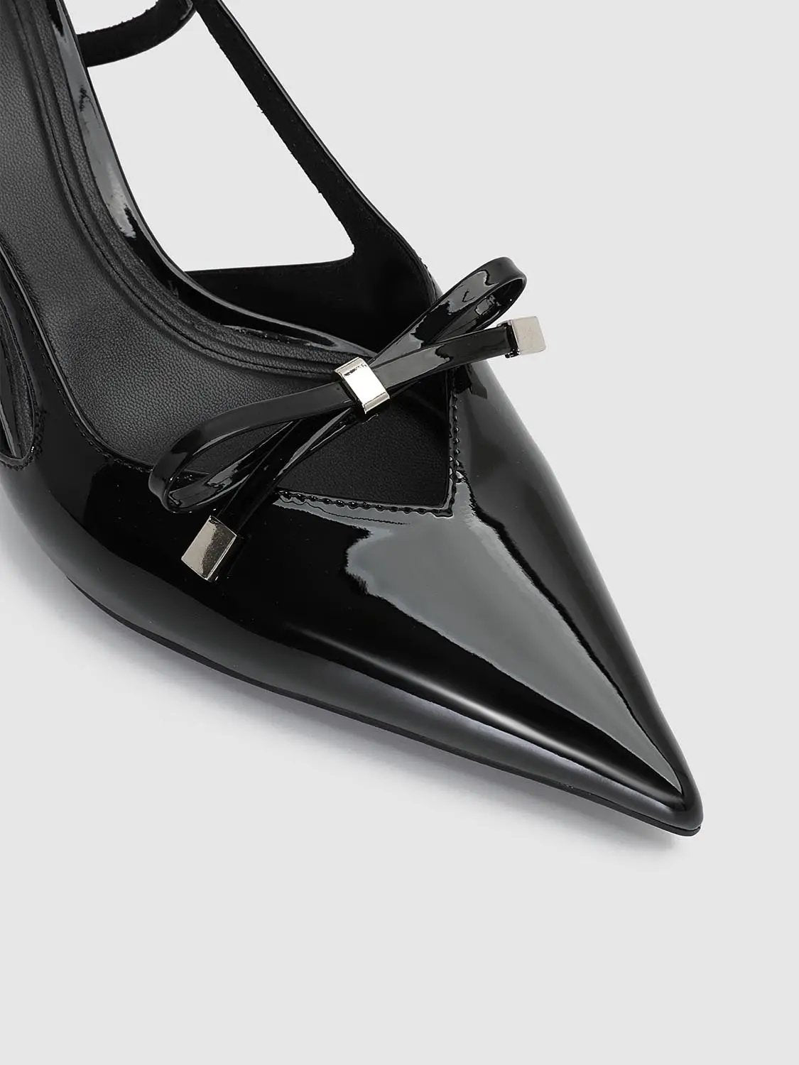 Pointed Toe Slingback Heels With Ankle Strap And Bow