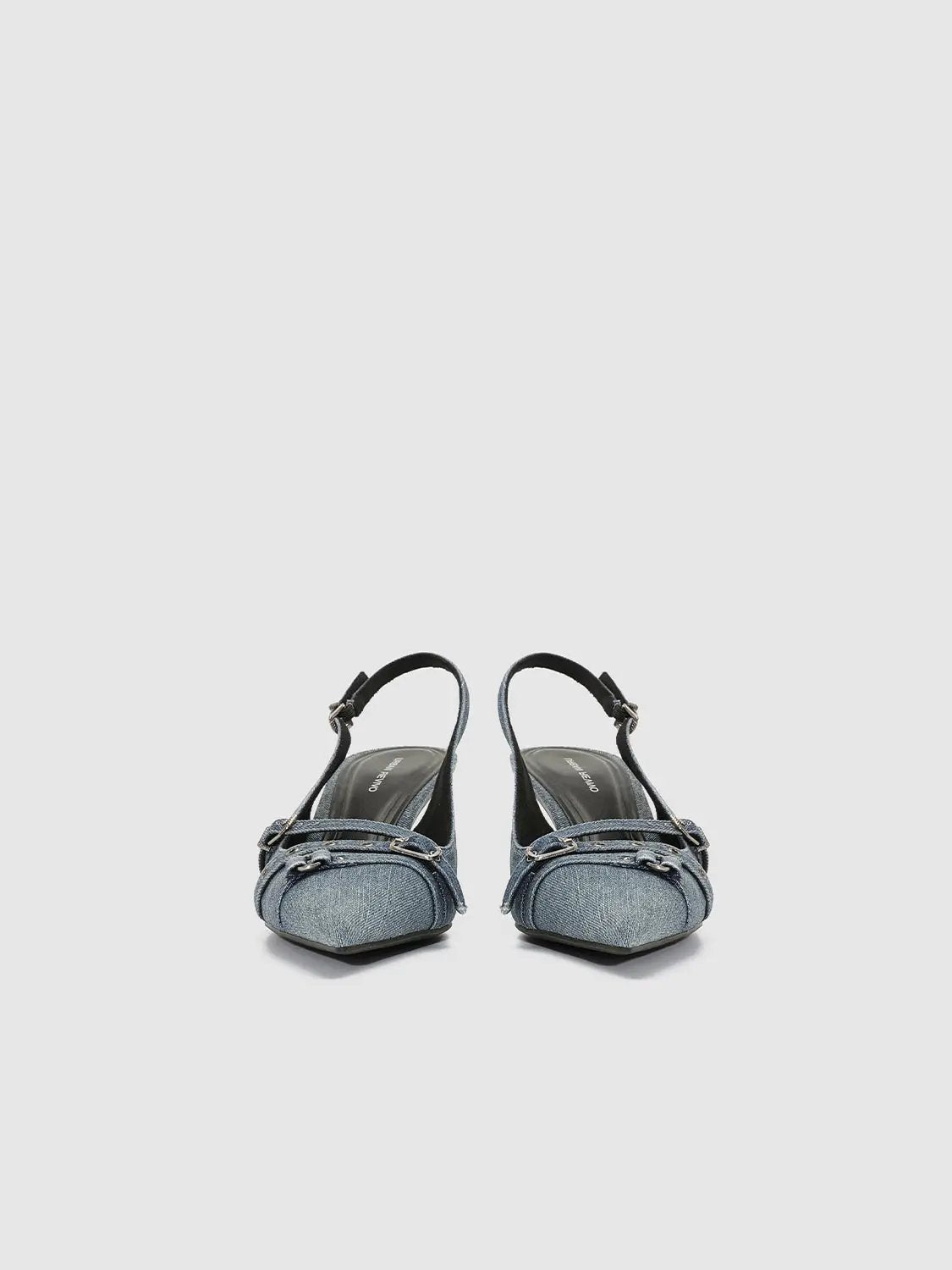 Denim Slingback Buckle Strap Pointed Toe Heels