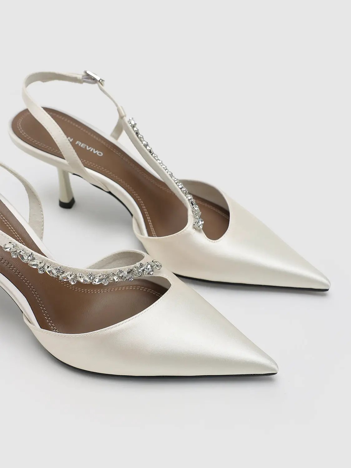 Crystal Embellished Strappy Slingback Pointed Toe Mules