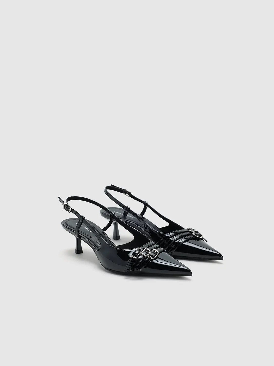 Black Patent Pointed Toe Slingback Kitten Heel Pump