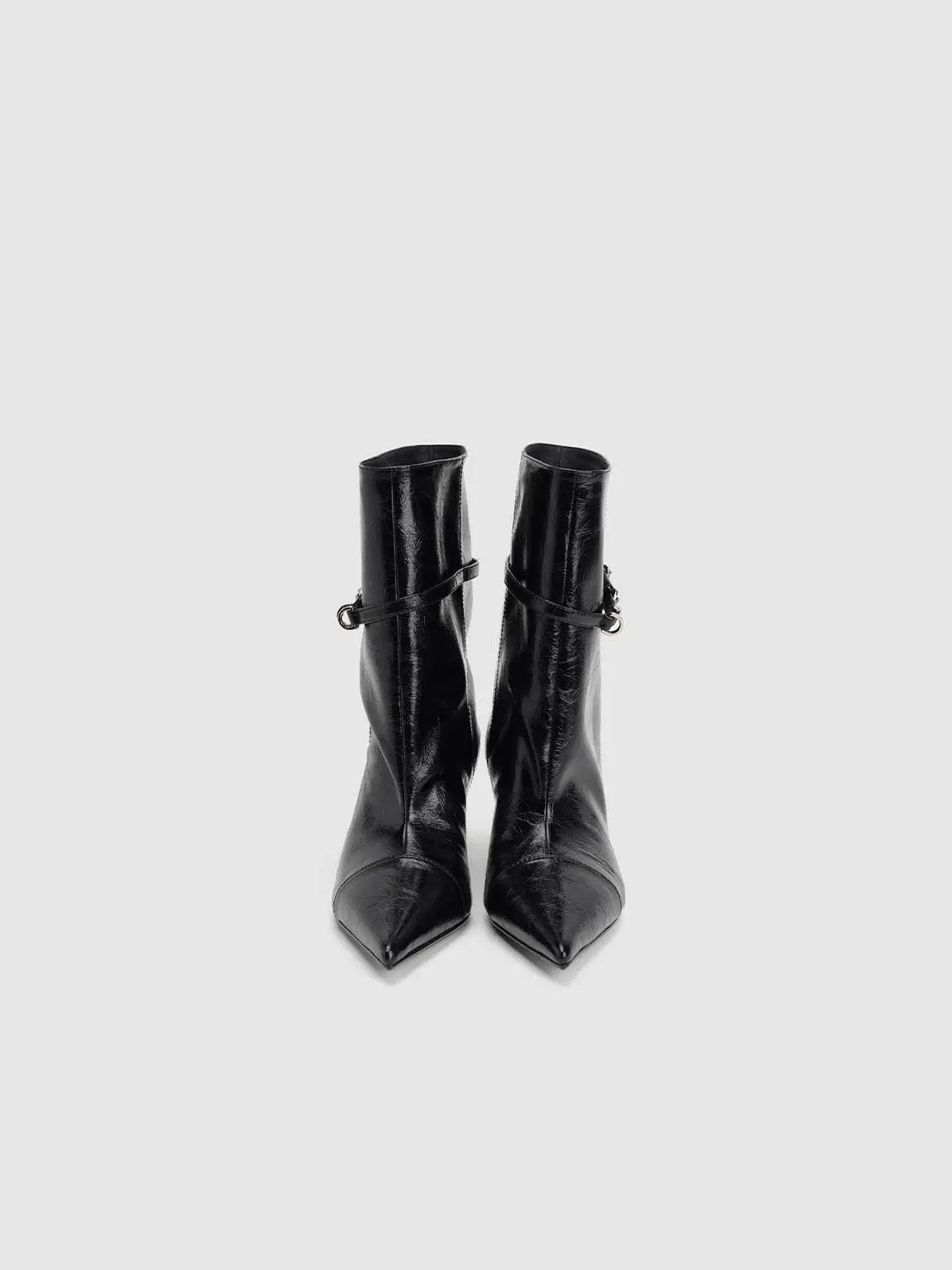 Pointed Toe Textured Buckle Strap Heeled Boots