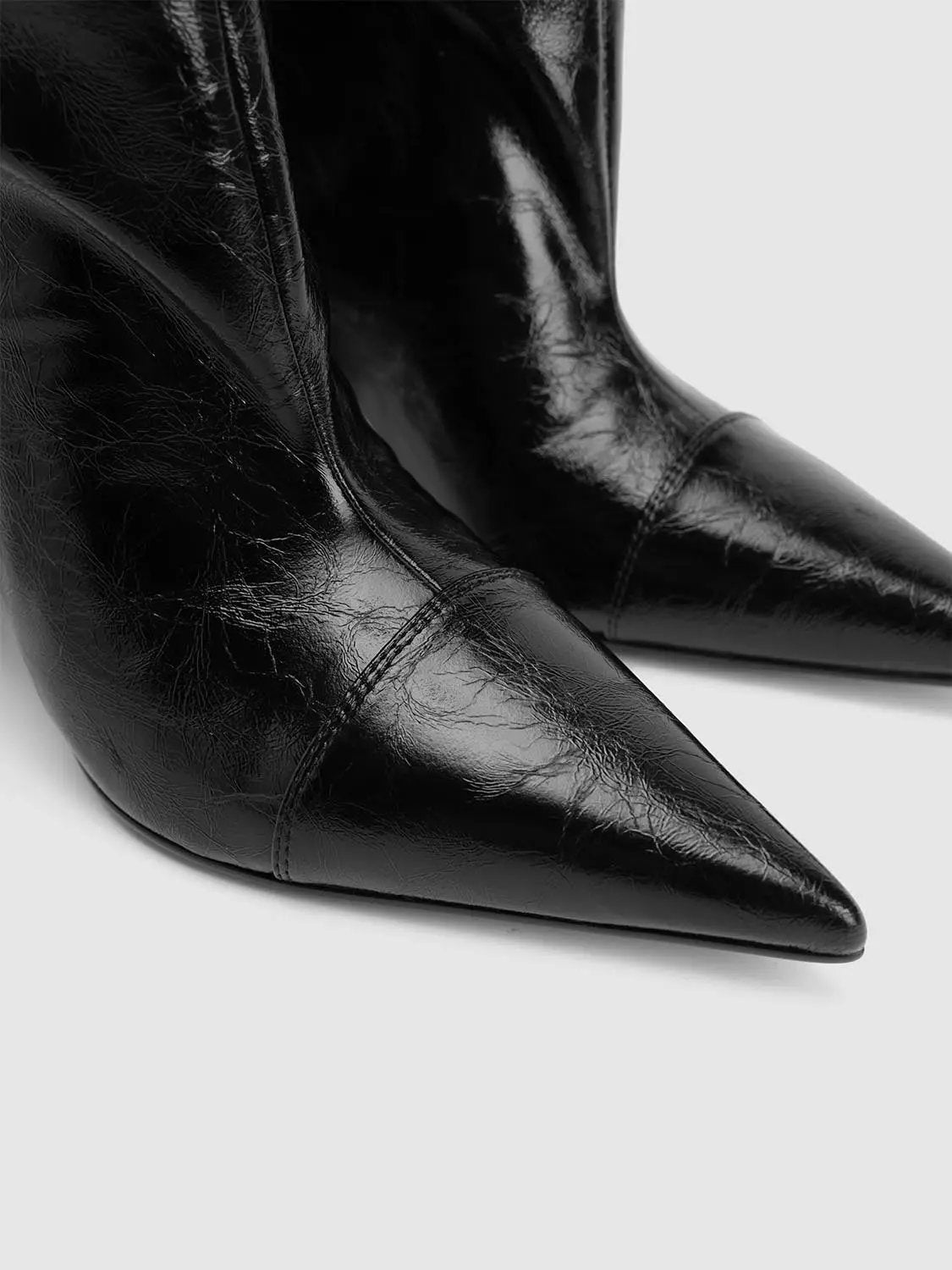 Pointed Toe Textured Buckle Strap Heeled Boots