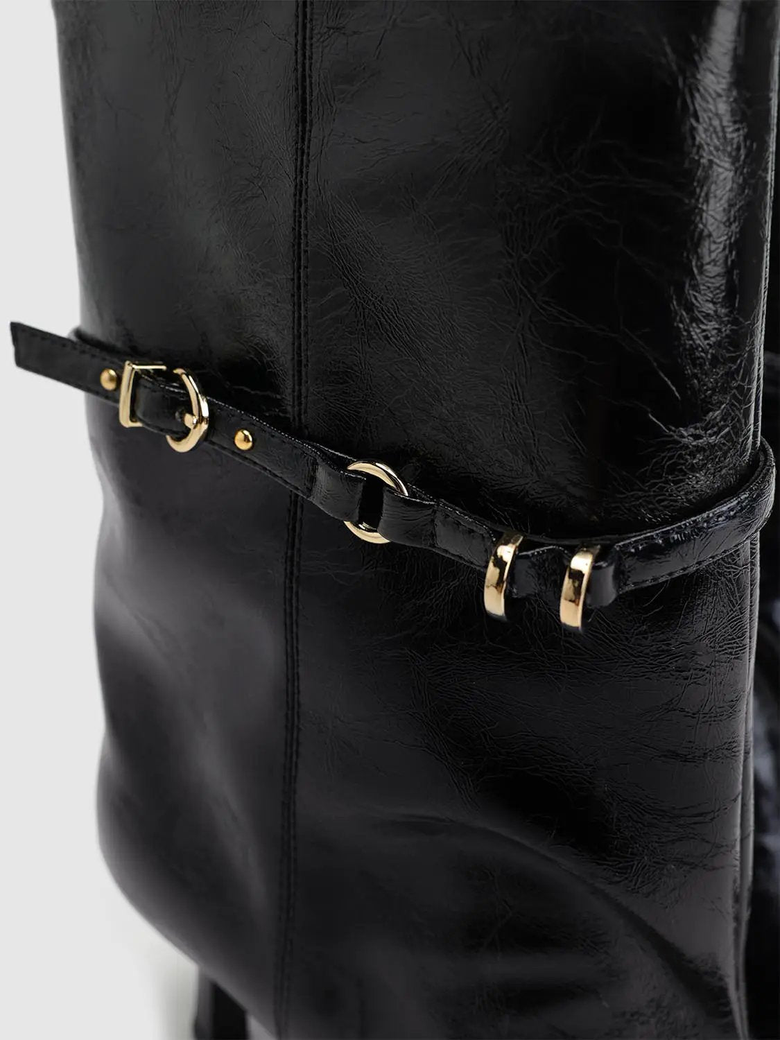 Pointed Toe Textured Buckle Strap Heeled Boots