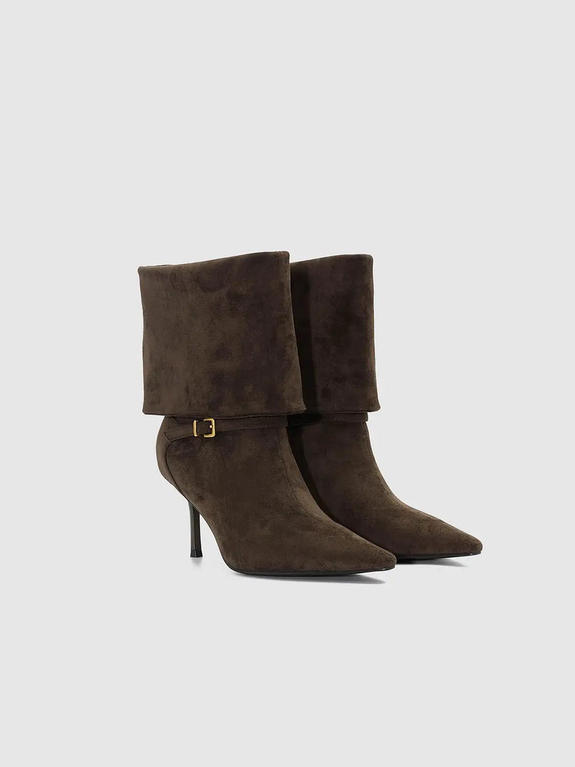 Pointed Toe Fold Over Cuff Buckle High Heel Boots