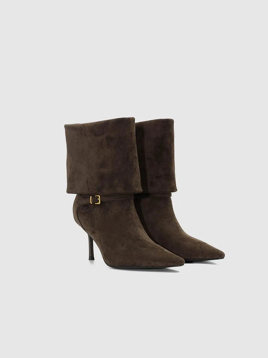 Pointed Toe Fold Over Cuff Buckle High Heel Boots