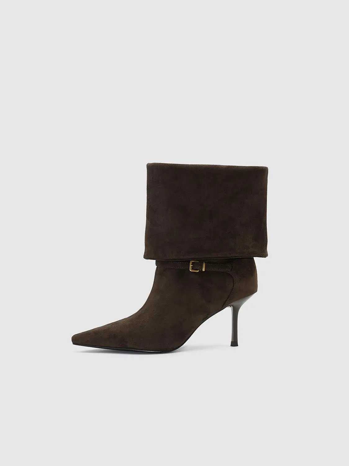 Pointed Toe Fold Over Cuff Buckle High Heel Boots