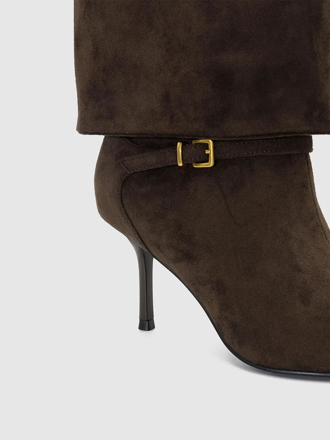 Pointed Toe Fold Over Cuff Buckle High Heel Boots