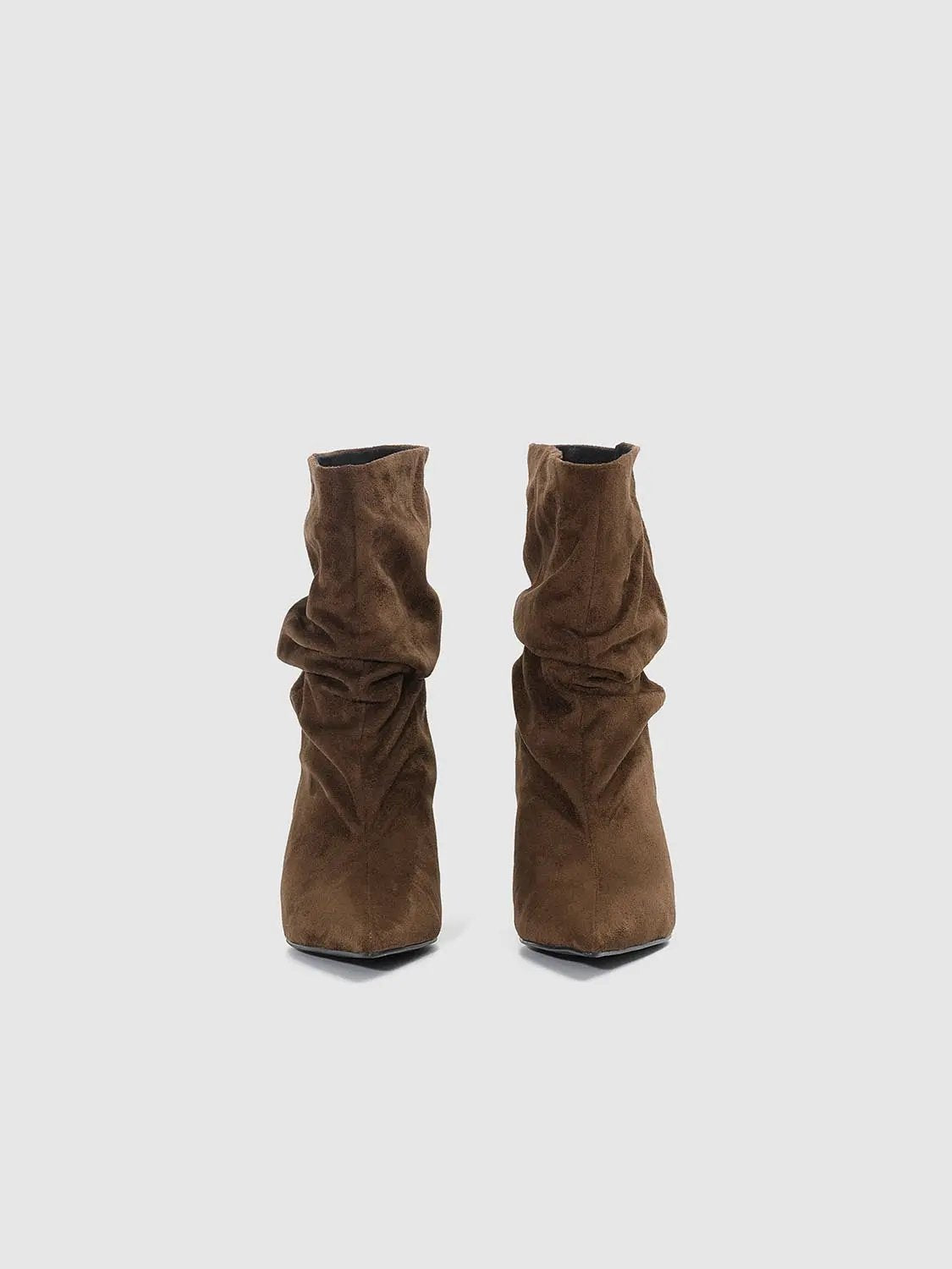 Ruched Slouchy Pointed Toe Textile Medium Heel Boots